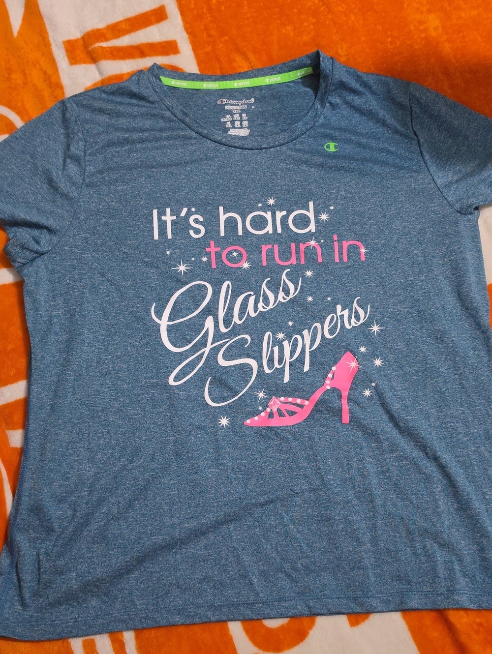 Champion Blue Heather Graphic Tee with Pink & White Print